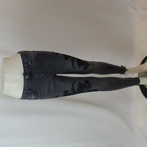 Topshop Jamie Grey Moto Embroidered Jeans